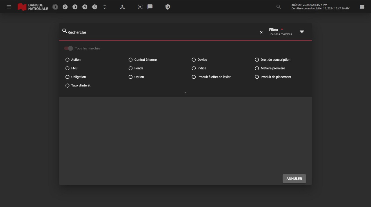 Image des options de filtre dans l’outil Mon tableau de bord d’investissement
