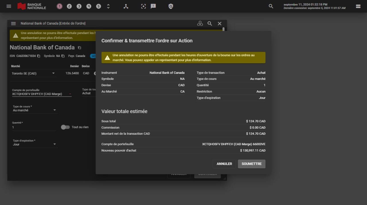 Image du bouton Continuer sur la page de négociation de l’outil Mon tableau de bord d’investissement