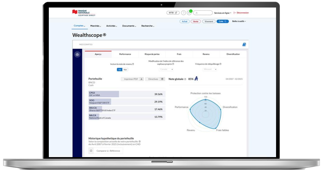 Image d’un écran qui présente l’outil Wealthscope 