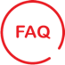 Icône représentant l’abréviation FAQ dans un cercle rouge 