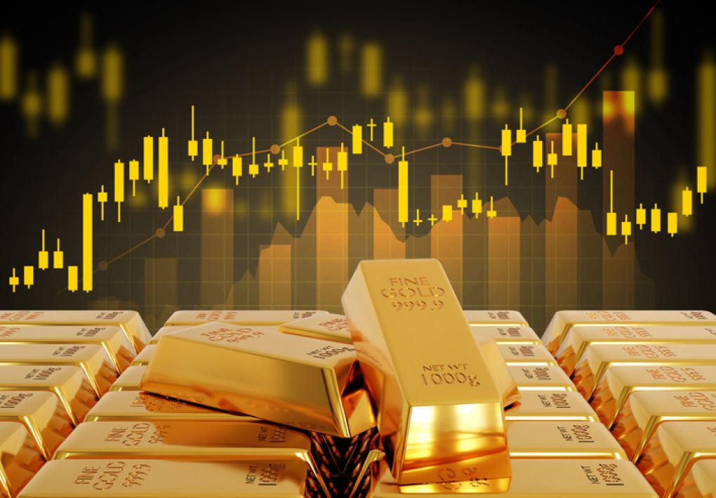 Graphique marquant la variation du prix de l’or sur les marchés avec des lingots d’or